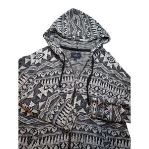 American Eagle Zip Up Hoodie L Juniors White/Black Aztec Western Designs Knit